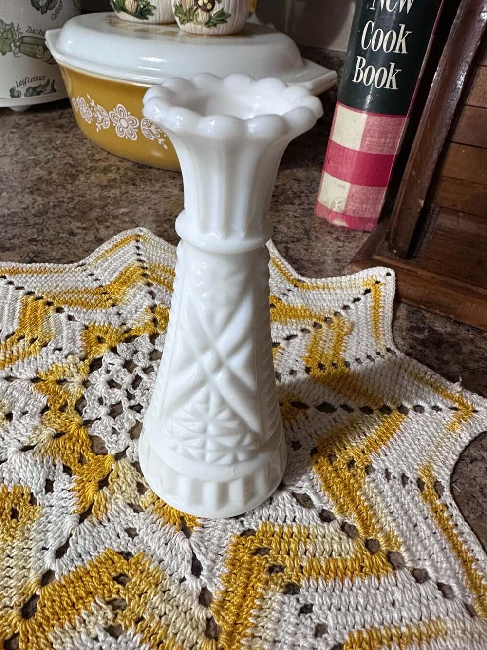 Anchor Hocking Star and Bars Milk Glass Bud Vase White Vintage